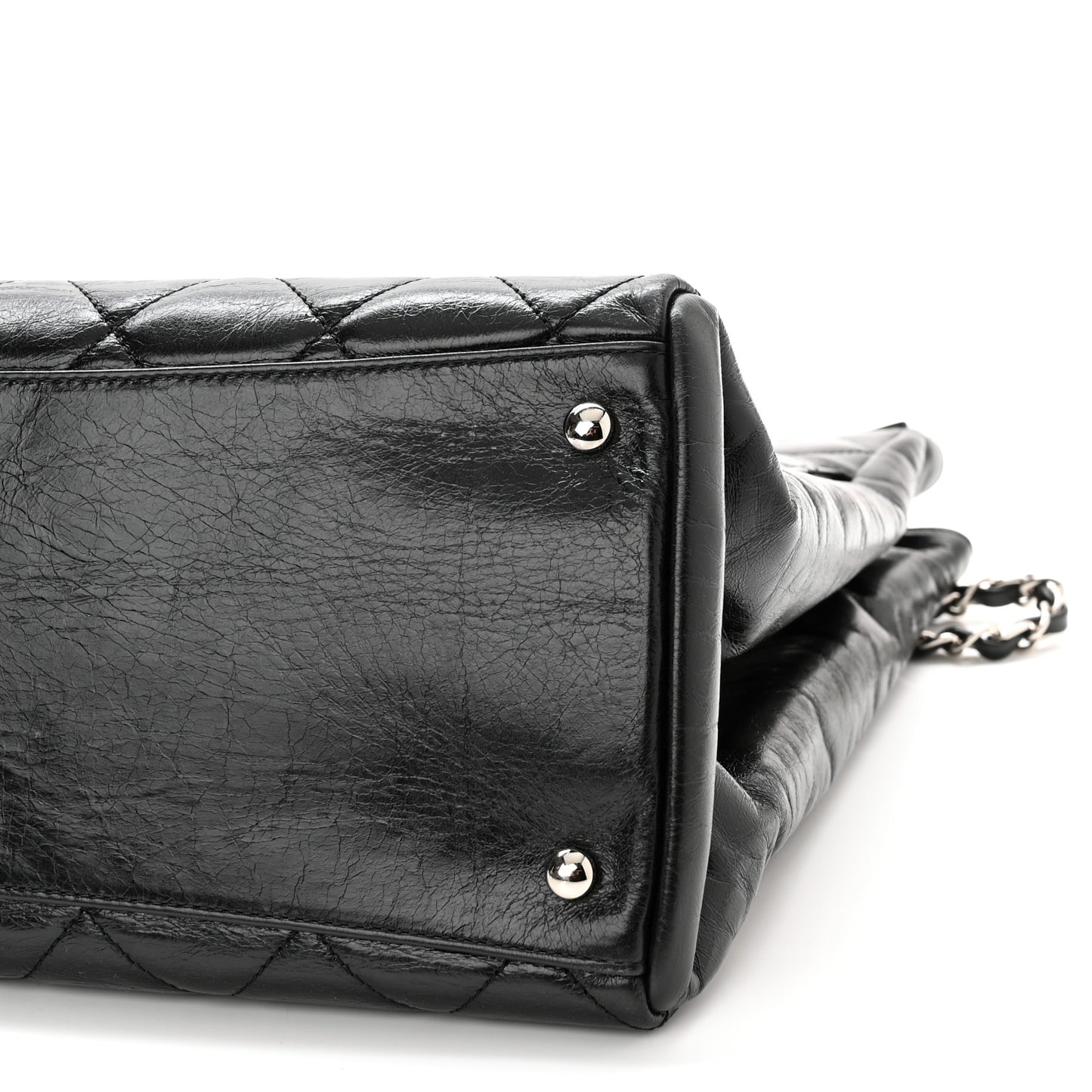 Glazed Calfskin Quilted Large CC Delivery Tote Black