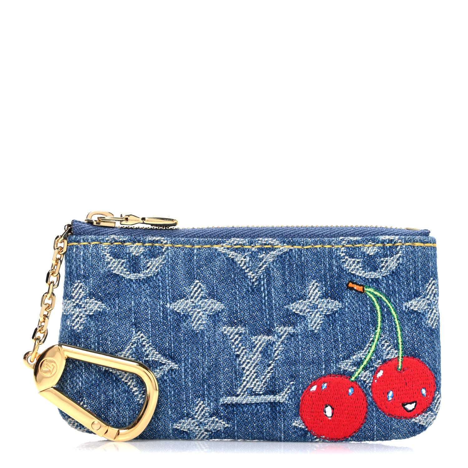 Louis Vuitton LV X TM Monogram Denim Cerises Key Pouch Blue 1 of 6