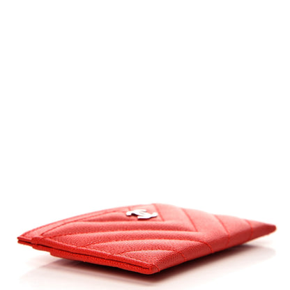 Chanel Caviar Chevron Quilted Card Holder Red 4 of 9