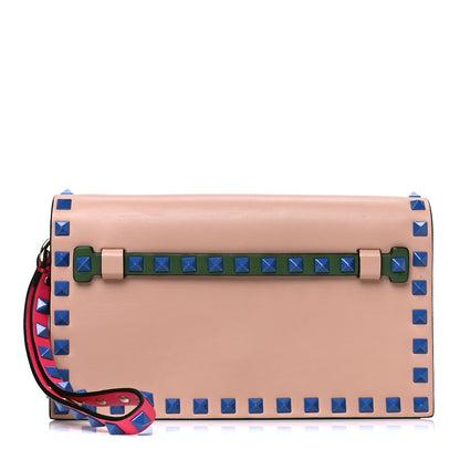 Valentino Garavani Nappa Colorblock Small Rockstud Wristlet Clutch Skin Sorbet Indaco Green Deep Fuxia 1 of 6