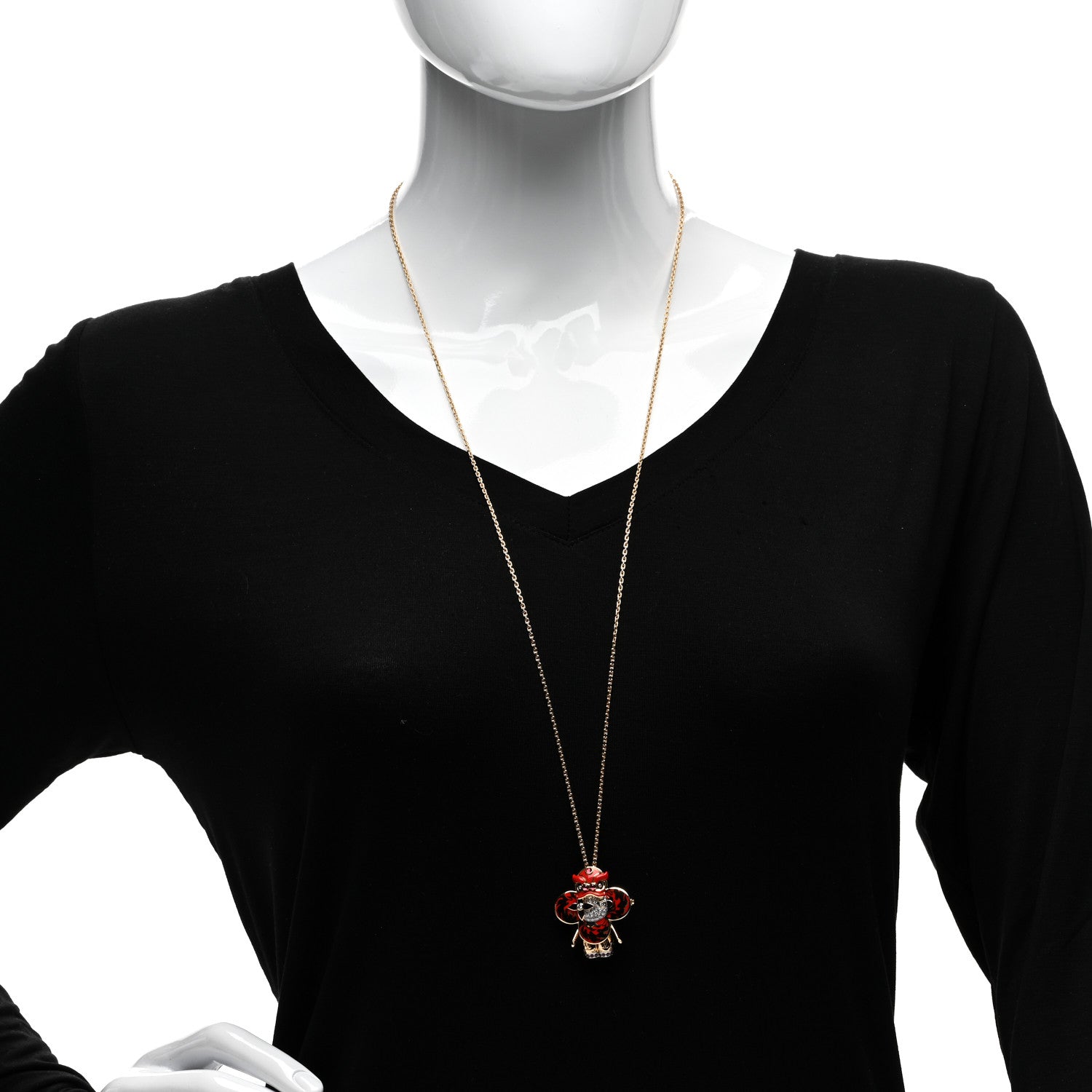 Louis Vuitton 18K Yellow White Gold Lacquer Diamond Spinel Vivienne Red Lion Dance Brooch Necklace 2 of 5