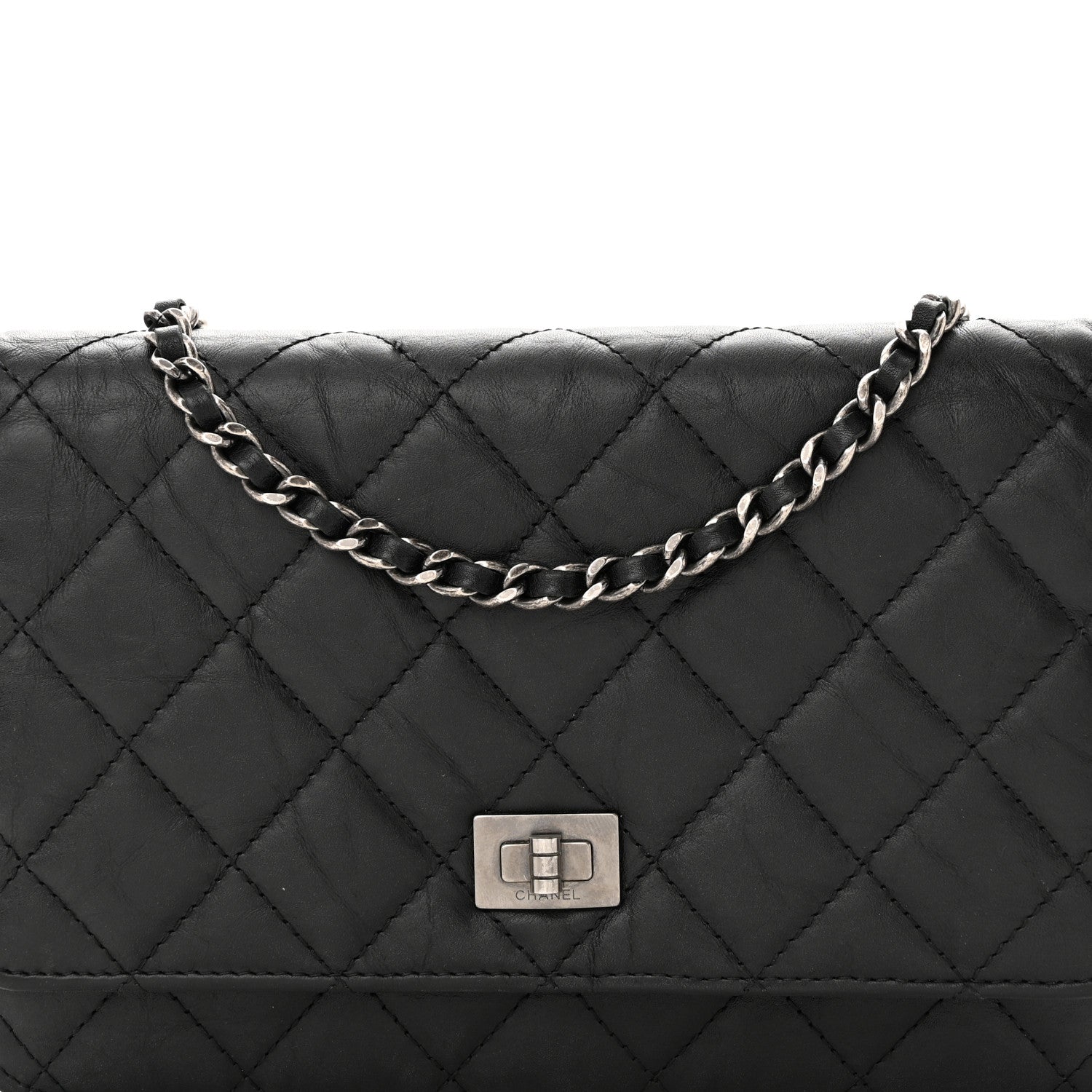 Chanel Aged Calfskin Reissue Wallet On Chain WOC Black 9 of 17
