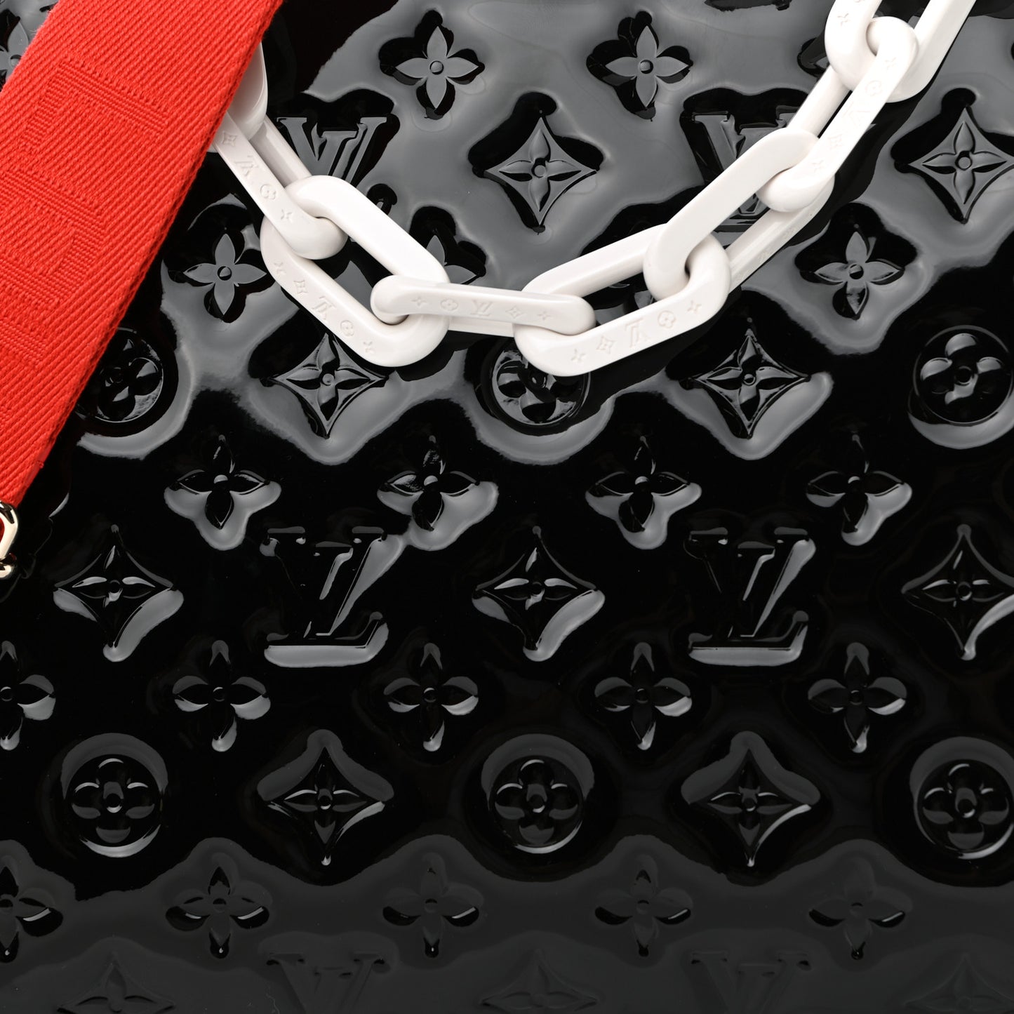 Patent Embossed Monogram Lambskin Coussin MM Black Red