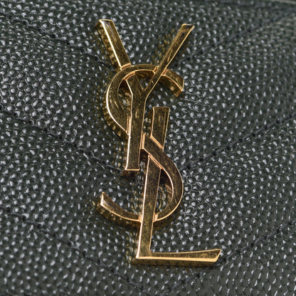 Saint Laurent Grain De Poudre Matelasse Chevron Monogram Credit Card Case Peacock Green 8 of 9