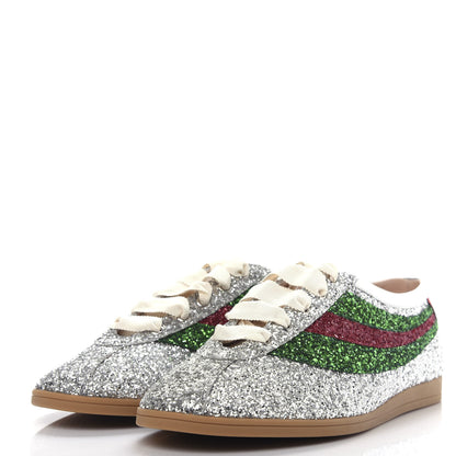 Gucci Glitter Fabric Web Mens Falacer Sneakers 9 Silver 3 of 12
