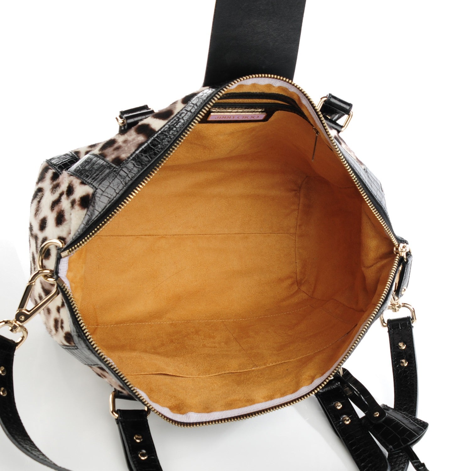 Jimmy Choo Crocodile Embossed Pony Hair Leopard Print Satchel Black 5 of 7