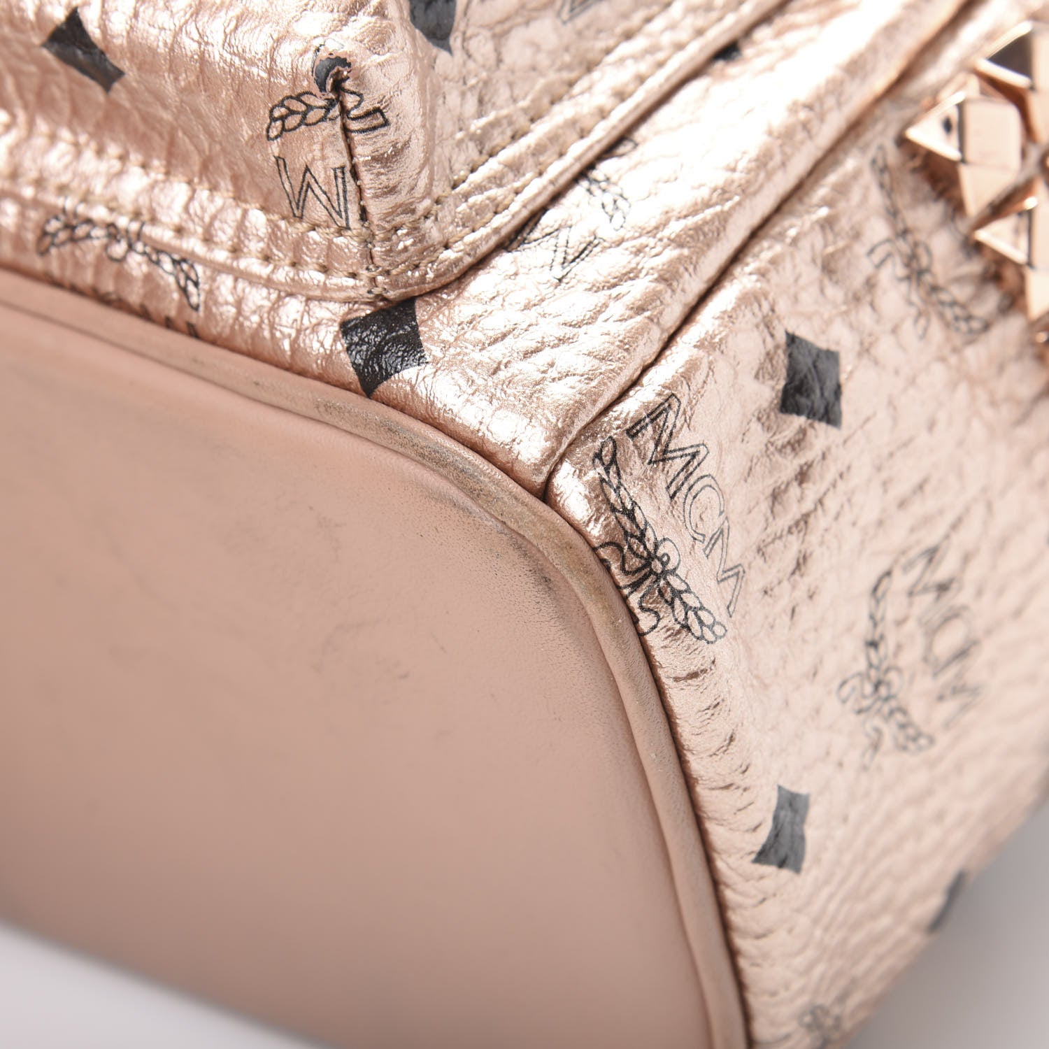 MCM Metallic Visetos Side Stud Mini Stark Backpack Champagne Gold 9 of 13
