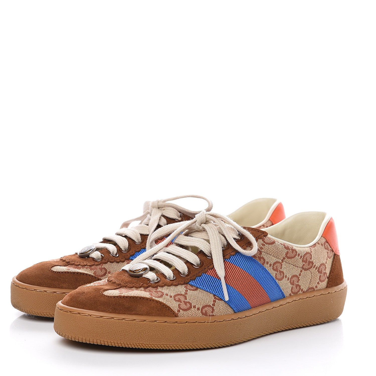 Gucci GG Monogram Suede Web Mens G74 Sneakers 5 Beige Ruggine Cuir 3 of 9