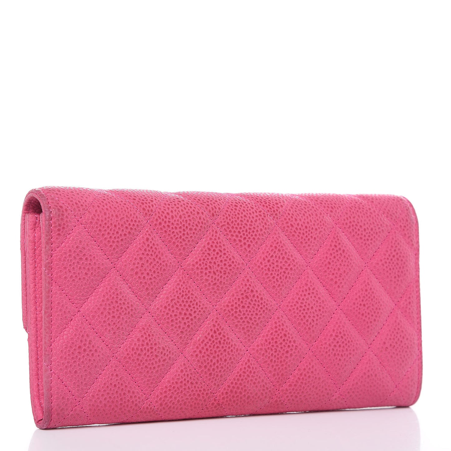 Iridescent Caviar Quilted Large Flap Wallet Pink