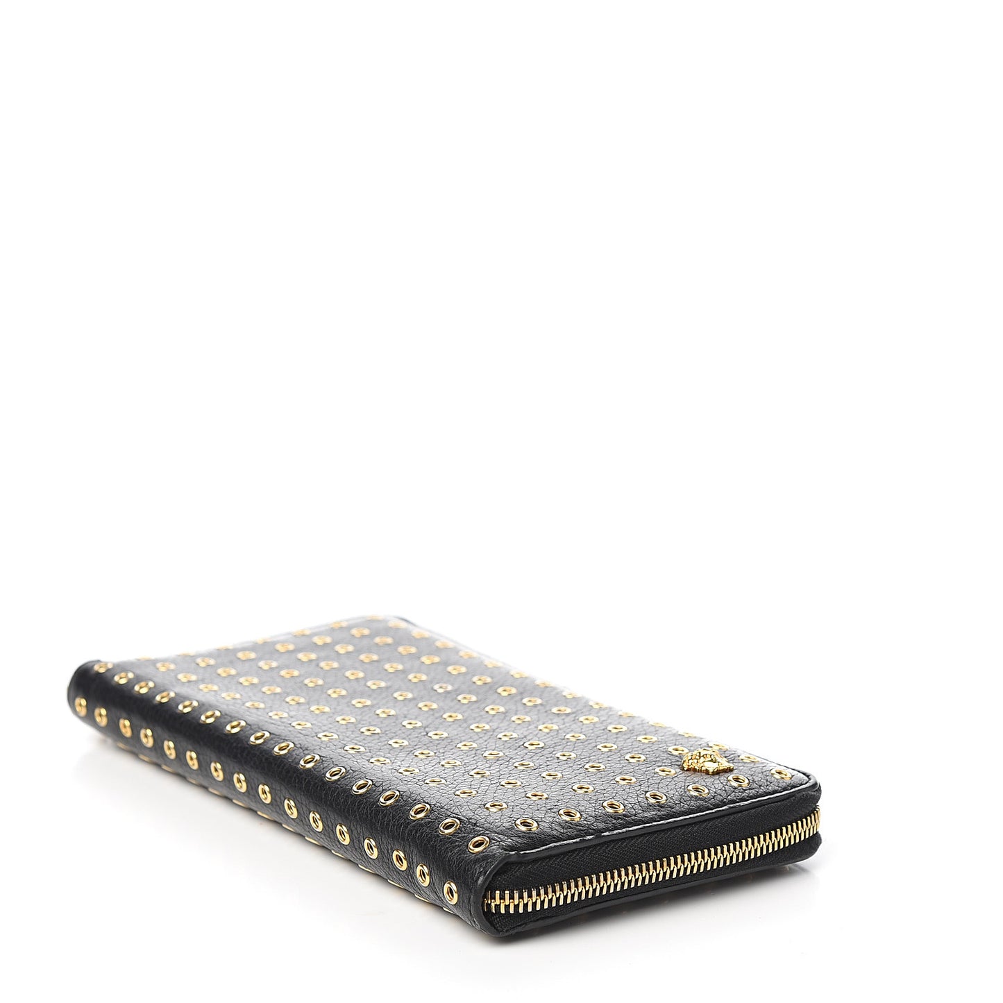 Calfskin Grommet Zip Around Organizer Wallet Black