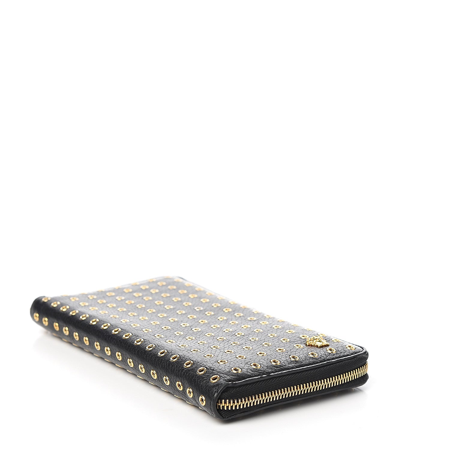 Versace Calfskin Grommet Zip Around Organizer Wallet Black 3 of 6