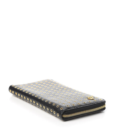 Versace Calfskin Grommet Zip Around Organizer Wallet Black 3 of 6