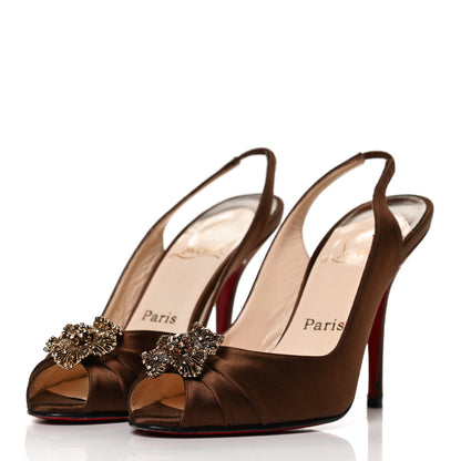 Christian Louboutin Satin Fiorellino Peep Toe Slingback 38 Brown 3 of 10