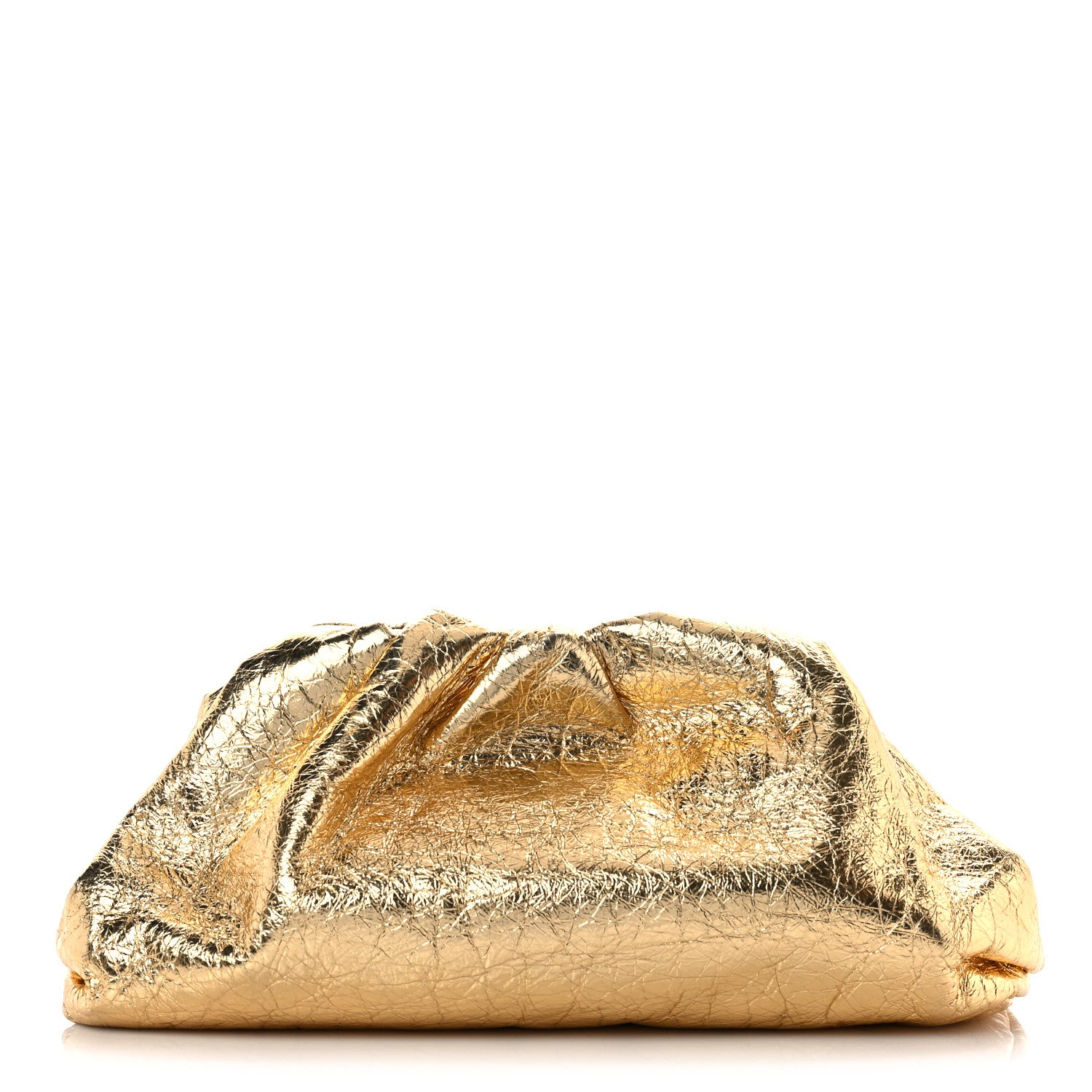 Bottega Veneta Metallic Crinkled Lambskin The Pouch Oversized Clutch Oro 1 of 13