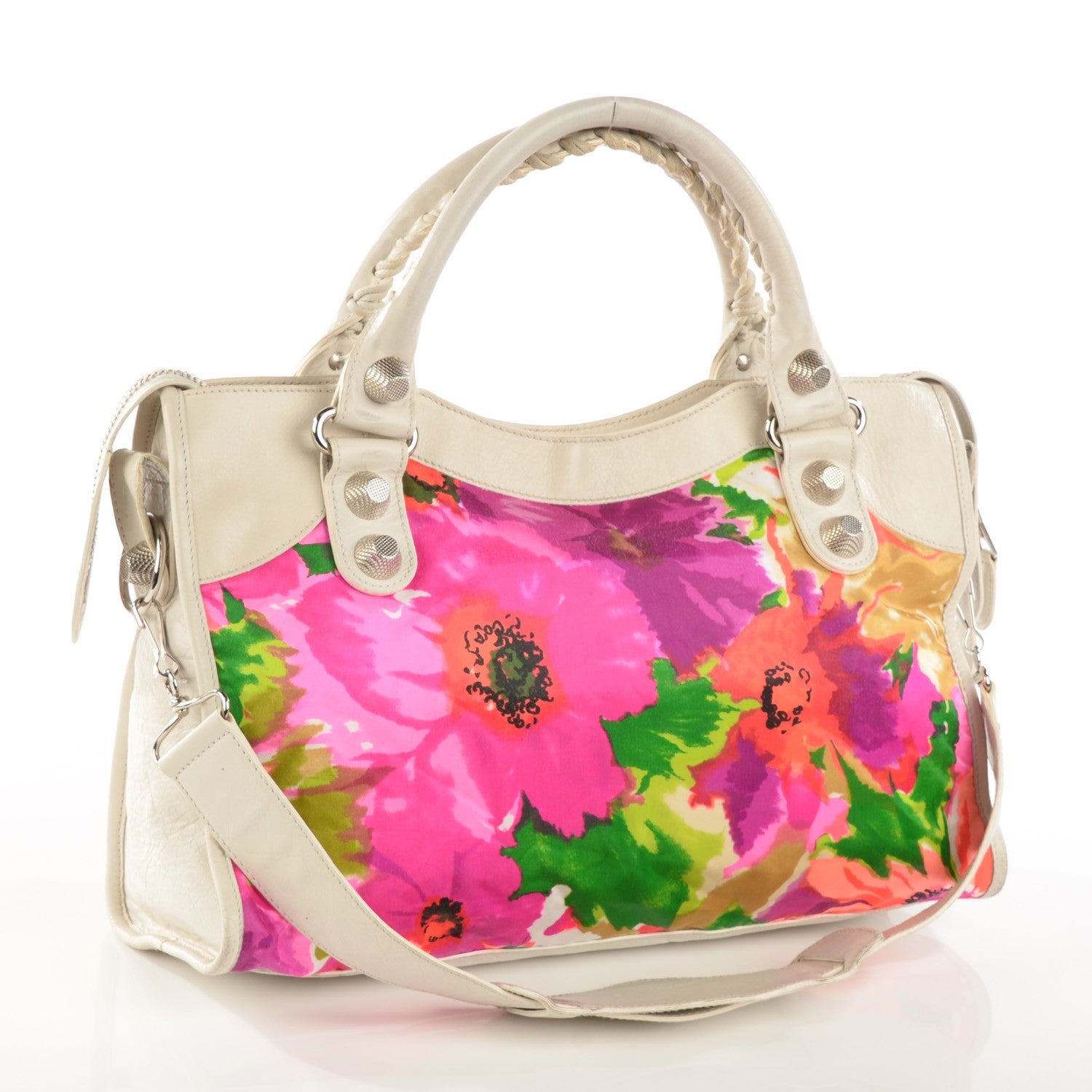 Balenciaga Agneau Canvas Floral Giant 21 Silver Hardware City White 3 of 7