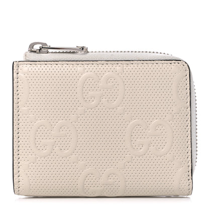Gucci Calfskin GG Tennis Embossed Zip Around Card Case Wallet Mystic White 1 of 9