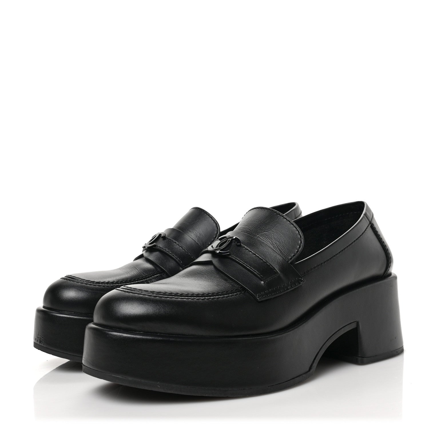 Chanel Calfskin CC Platform Loafers 38 Black 3 of 7