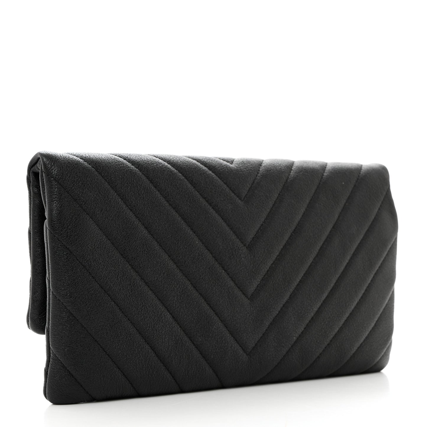 Calfskin Chevron CC Beauty Clutch Black
