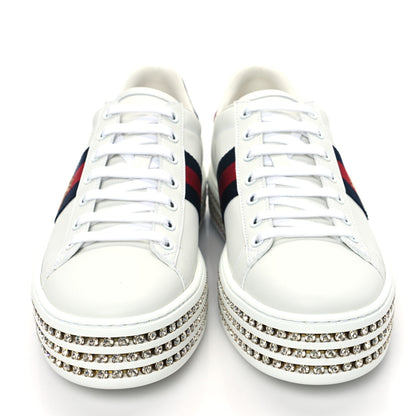 Gucci Calfskin Crystal Web Bee Embroidered Womens Ace Platform Sneakers 40 White 2 of 9