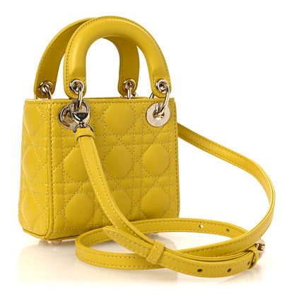 Christian Dior Lambskin Cannage Micro Lady Dior Yellow 3 of 12