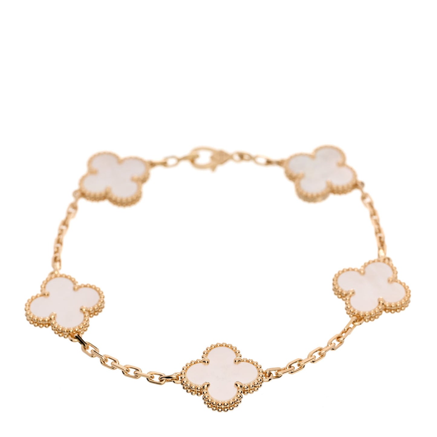 18K Yellow Gold Mother of Pearl 5 Motifs Vintage Alhambra Bracelet