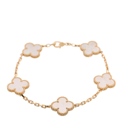 Van Cleef & Arpels 18K Yellow Gold Mother of Pearl 5 Motifs Vintage Alhambra Bracelet 1 of 5