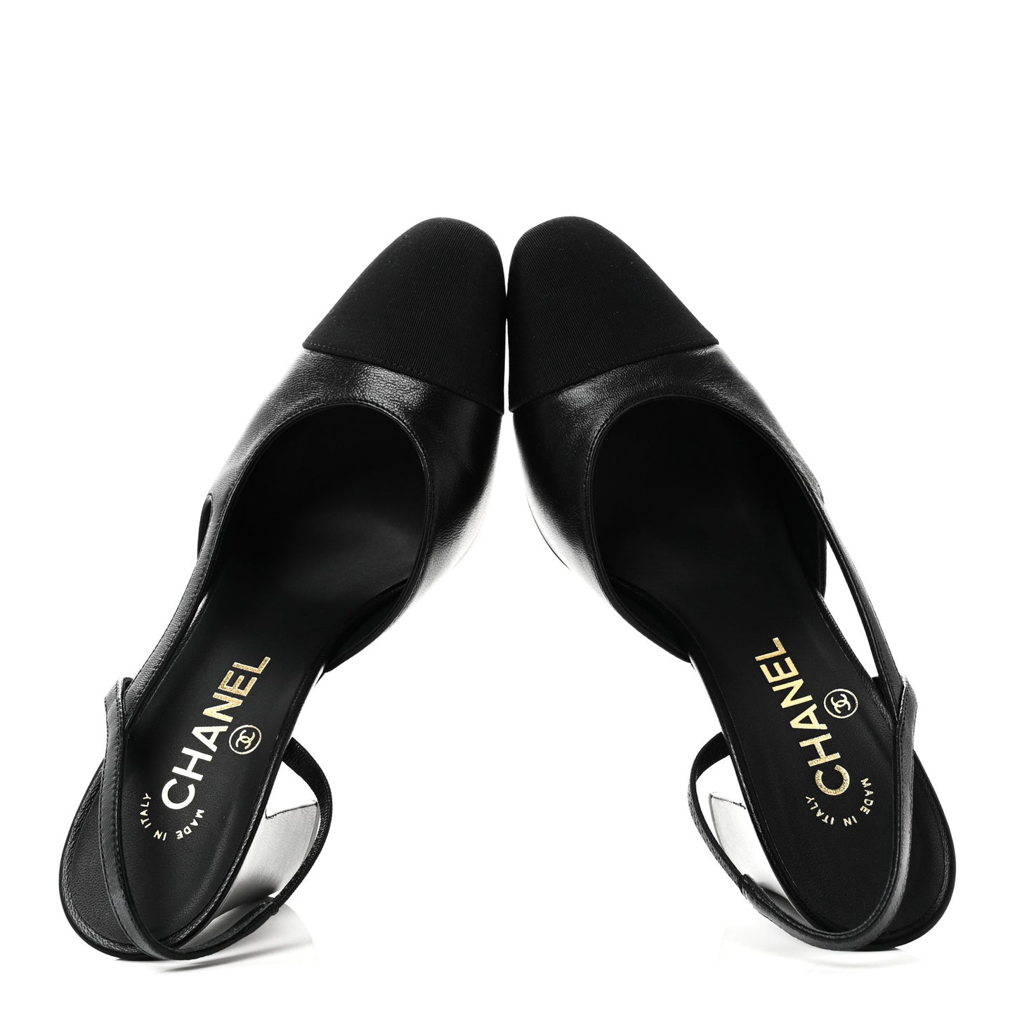 Lambskin Grosgrain Cap Toe CC Slingback Pumps 37 Black