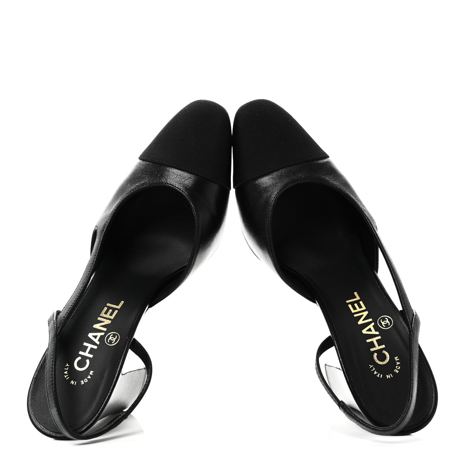 Chanel Lambskin Grosgrain Cap Toe CC Slingback Pumps 37 Black 2 of 10