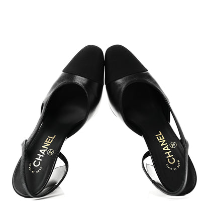 Chanel Lambskin Grosgrain Cap Toe CC Slingback Pumps 37 Black 2 of 10