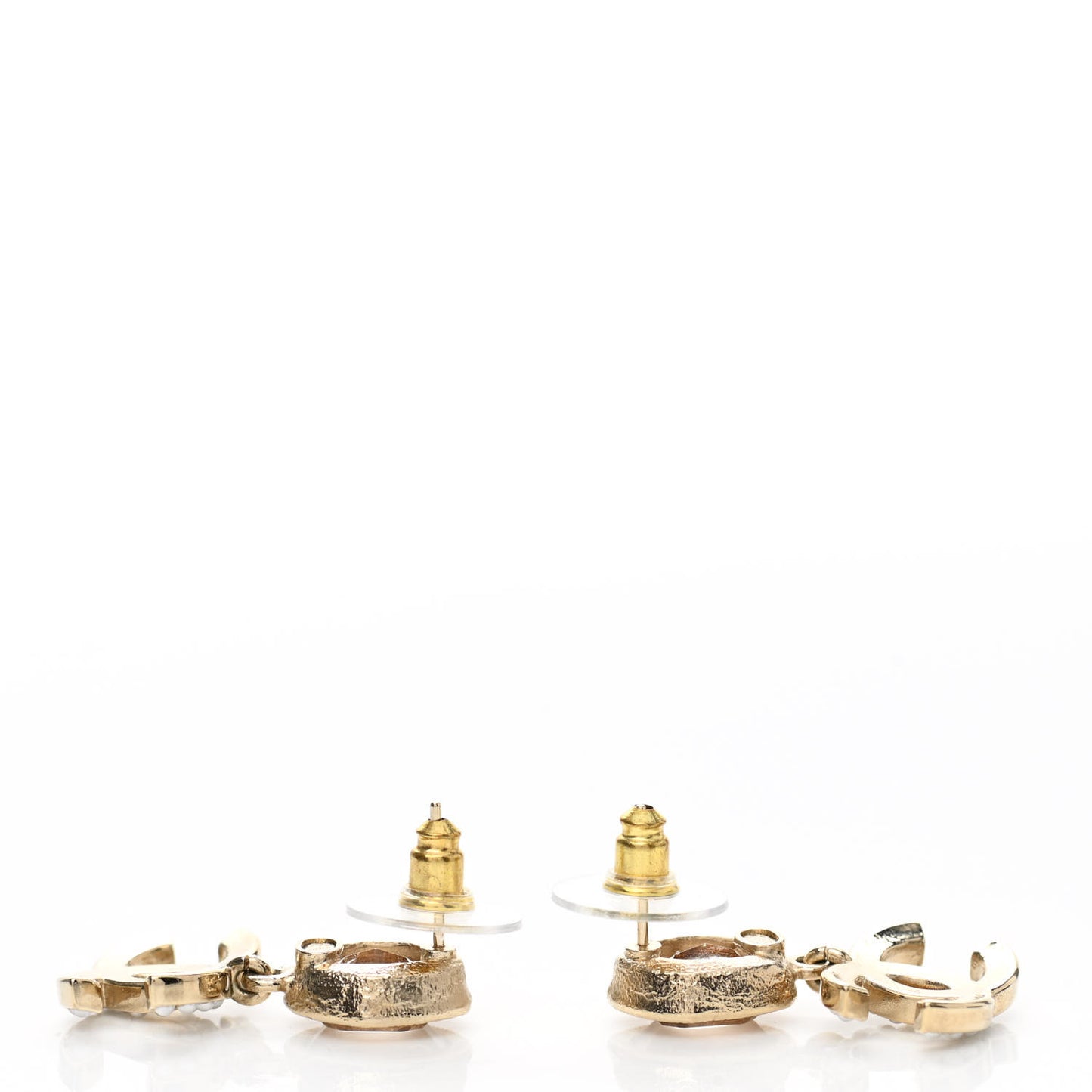 Crystal Pearl CC Drop Earrings Gold Pink