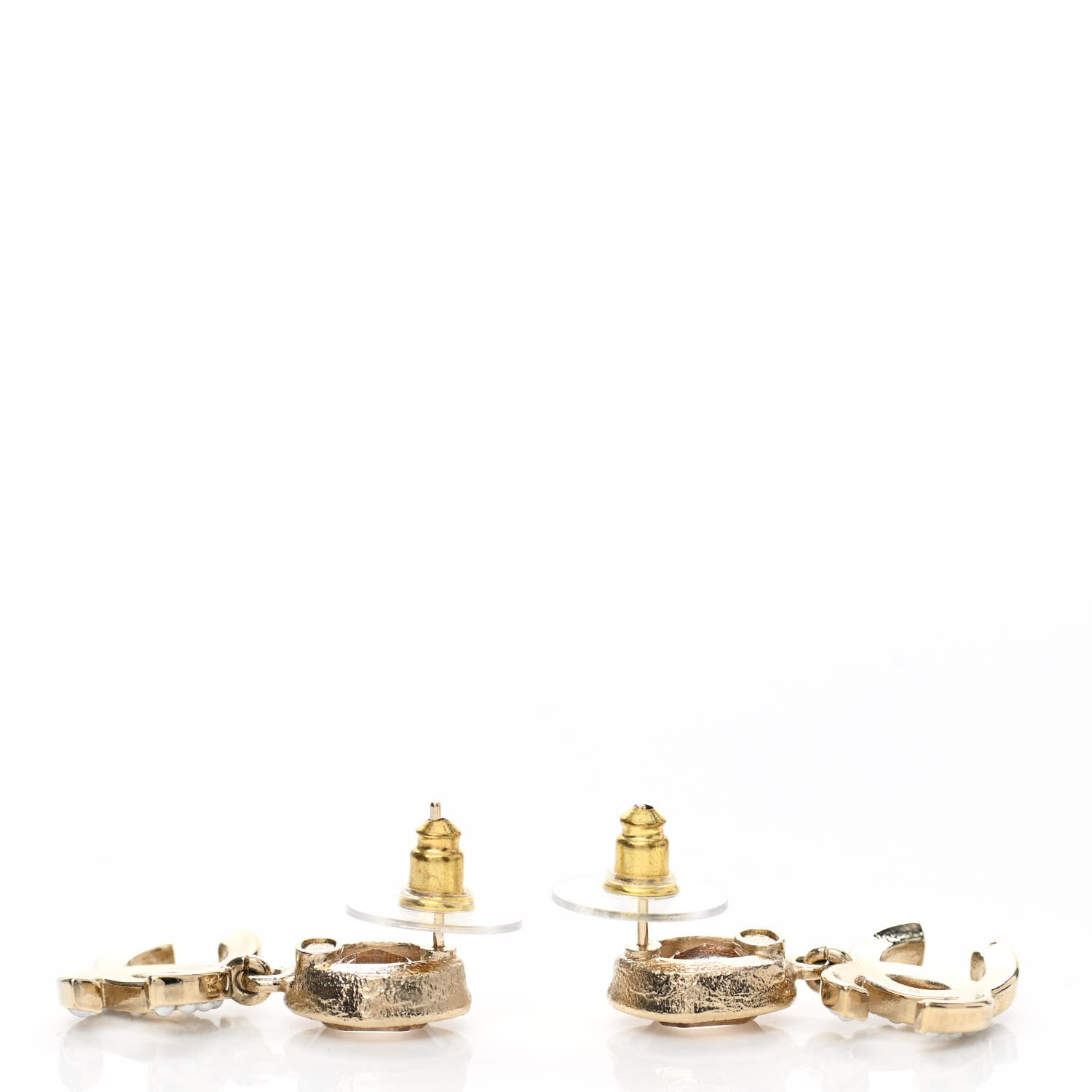 Chanel Crystal Pearl CC Drop Earrings Gold Pink 3 of 4