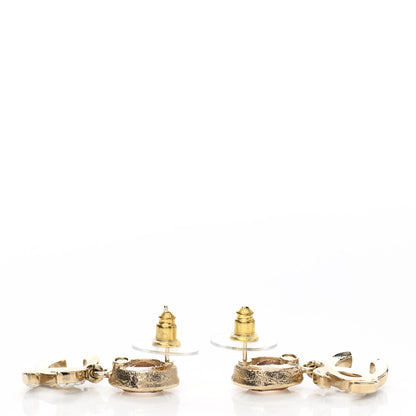 Chanel Crystal Pearl CC Drop Earrings Gold Pink 3 of 4