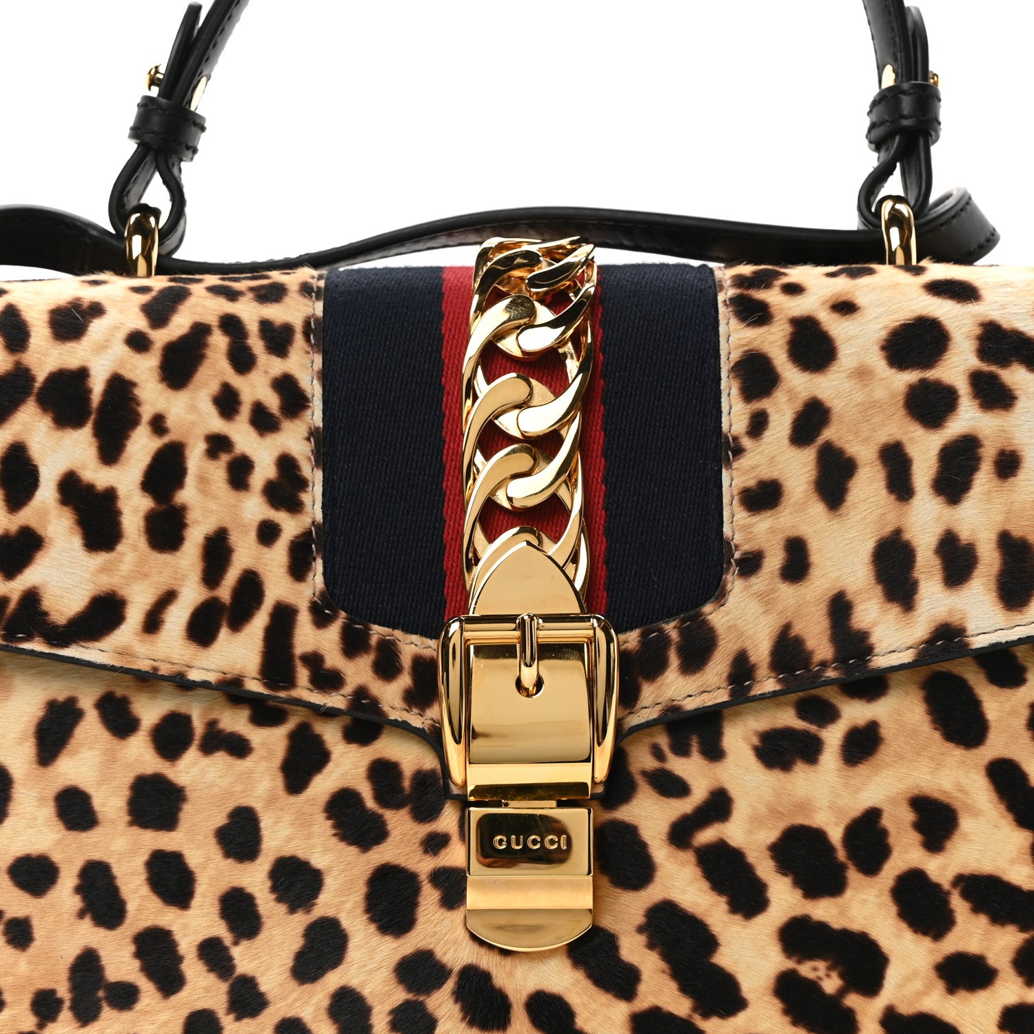 Gucci Calf Hair Leopard Print Medium Sylvie Top Handle Bag Naturale Black 8 of 10