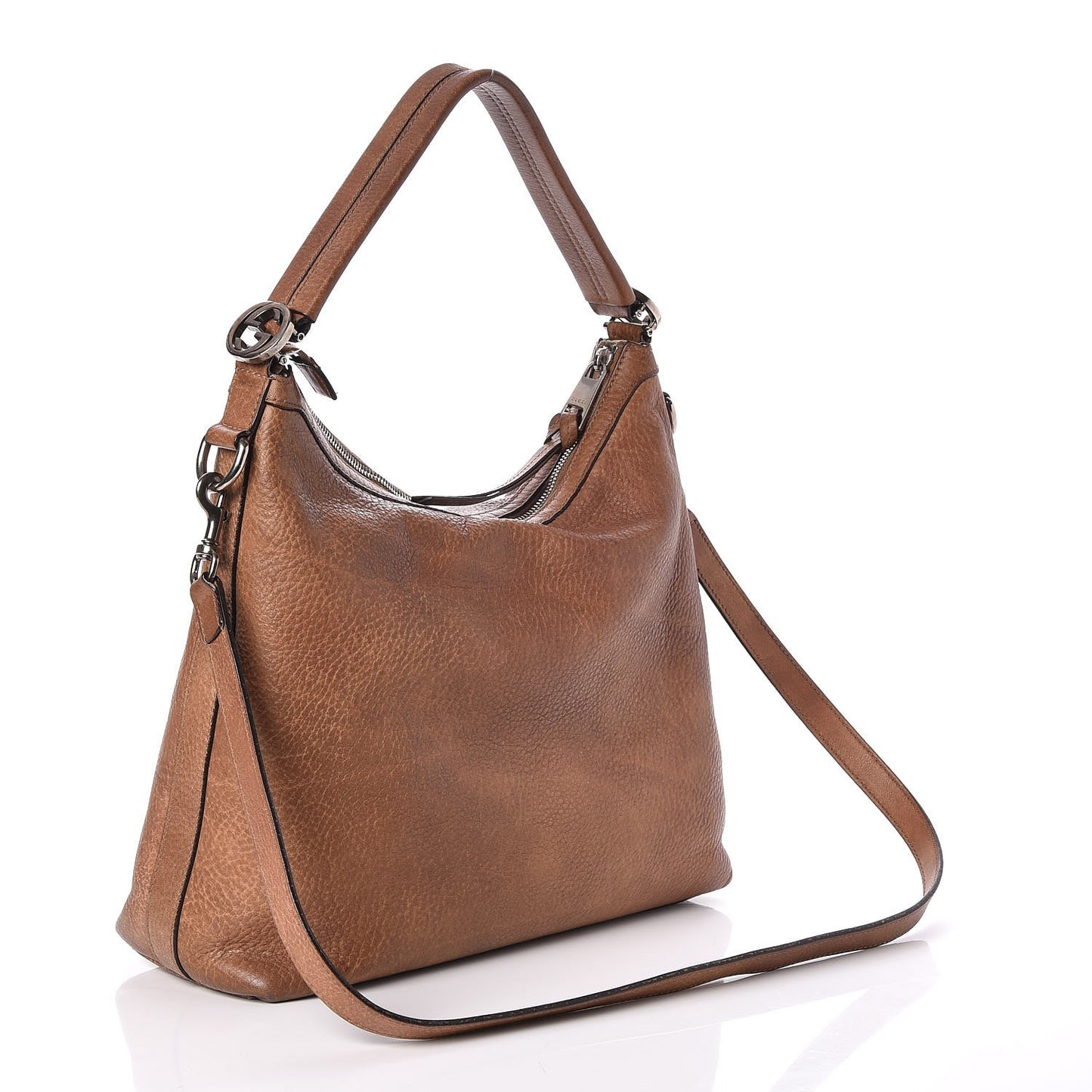 Pebbled Calfskin Leather Small Miss GG Hobo Shoulder Bag Light Cuir Brown