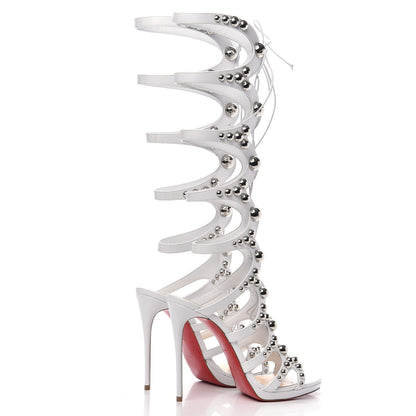 Christian Louboutin Kid Amazoutiful 120 Lace Up Sandals 38.5 Latte Silver 4 of 7