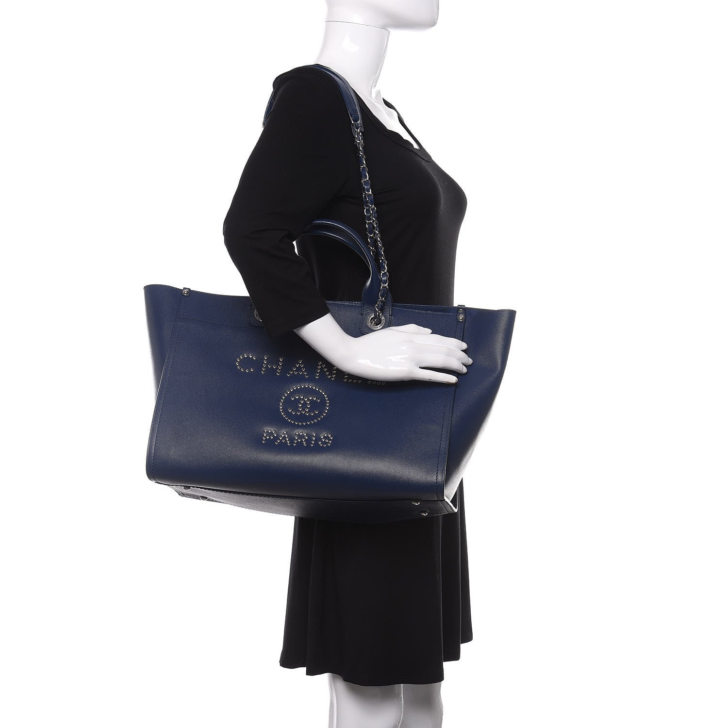 Chanel Caviar Large Studded Deauville Tote Navy 2 of 10