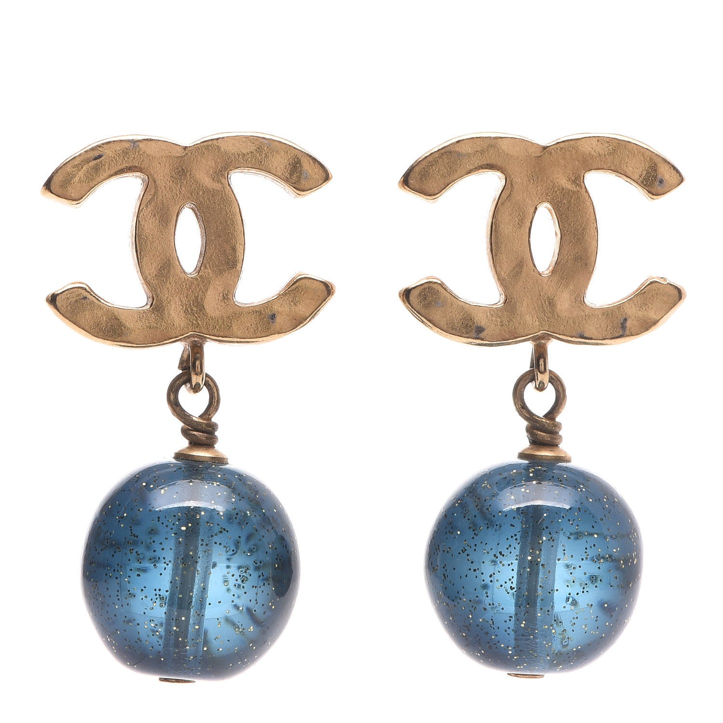 Bead CC Drop Earrings Gold Blue