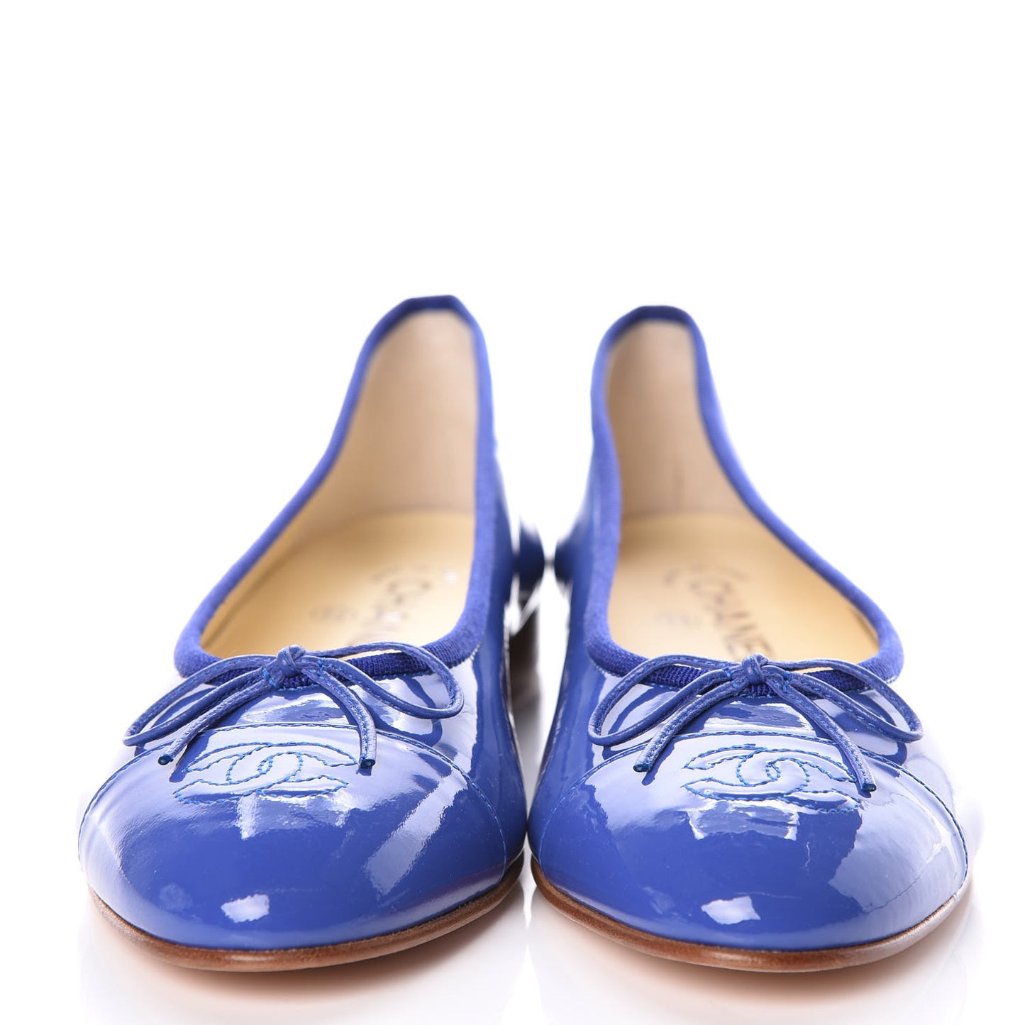 Patent Calfskin CC Cap Toe Ballerina Flats 39 Blue