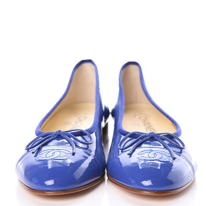 Chanel Patent Calfskin CC Cap Toe Ballerina Flats 39 Blue 2 of 9