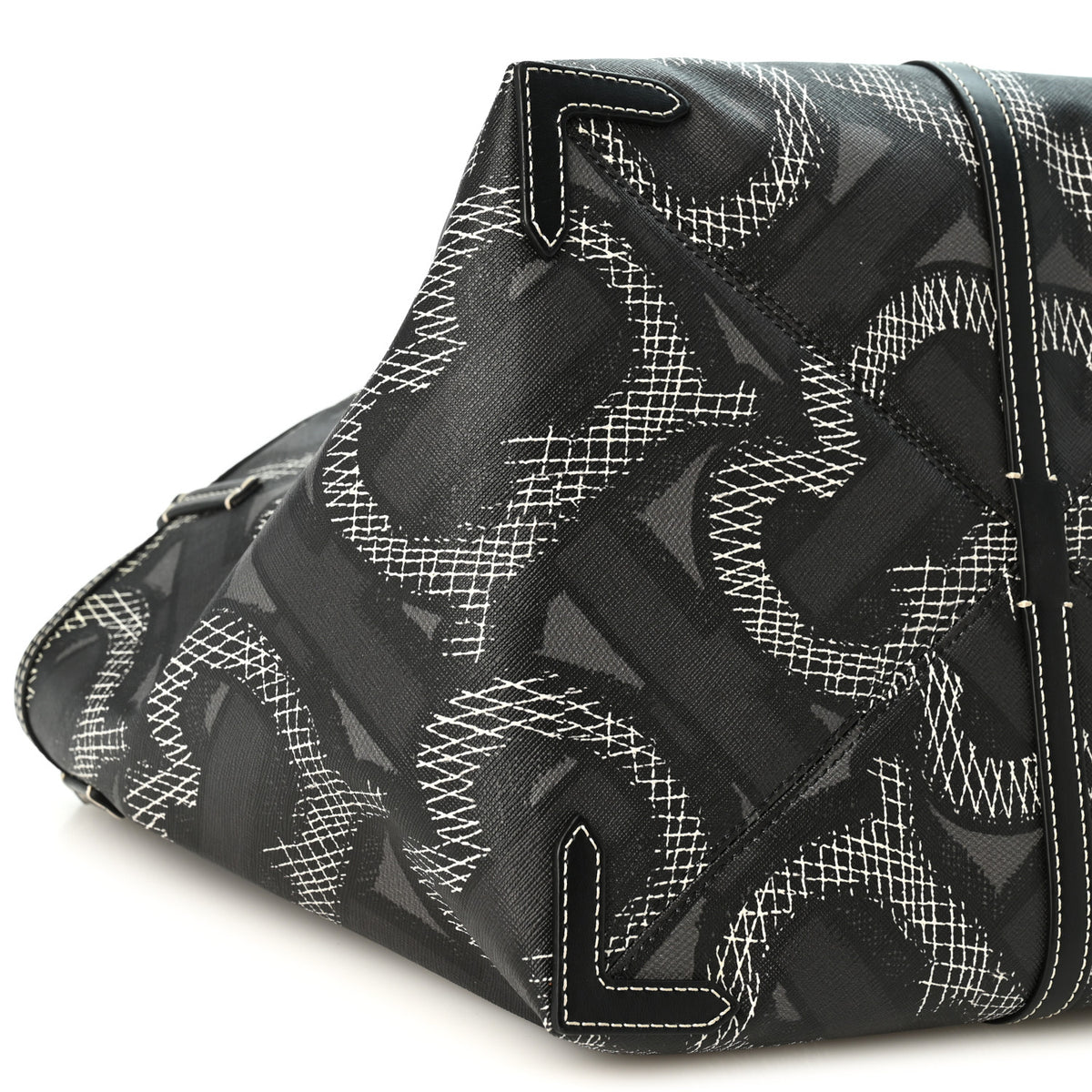 E-Canvas Calfskin Monogram TB Beach Tote  Graphite
