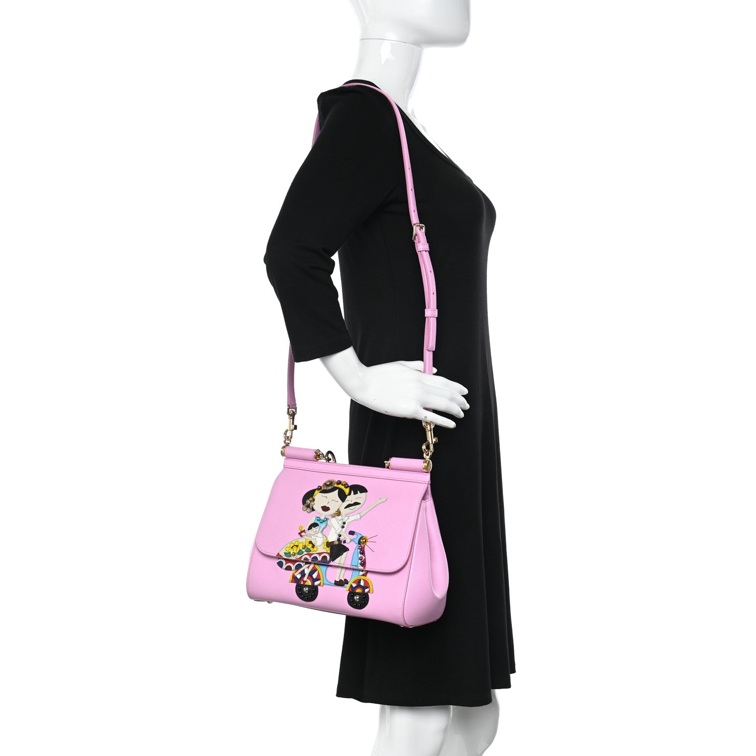 Dolce & Gabbana Dauphine Studded Medium DG Family Patch Miss Sicily Satchel Pink Rosa Chiaro 2 of 10