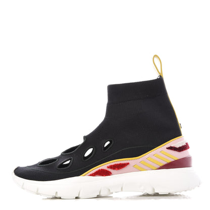 Valentino Garavani Calfskin Mesh Knit Cutout Womens Mixed Media Sock Sneakers 37 Black Multicolor 1 of 7