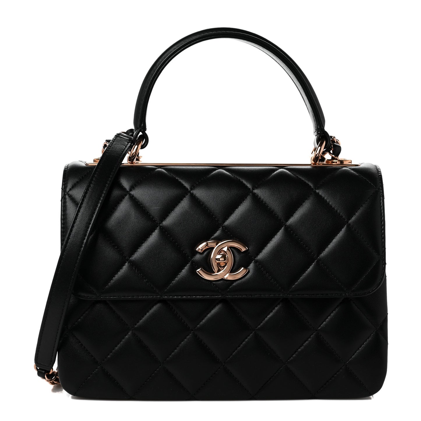 Lambskin Quilted Small Trendy CC Dual Handle Flap Bag Black