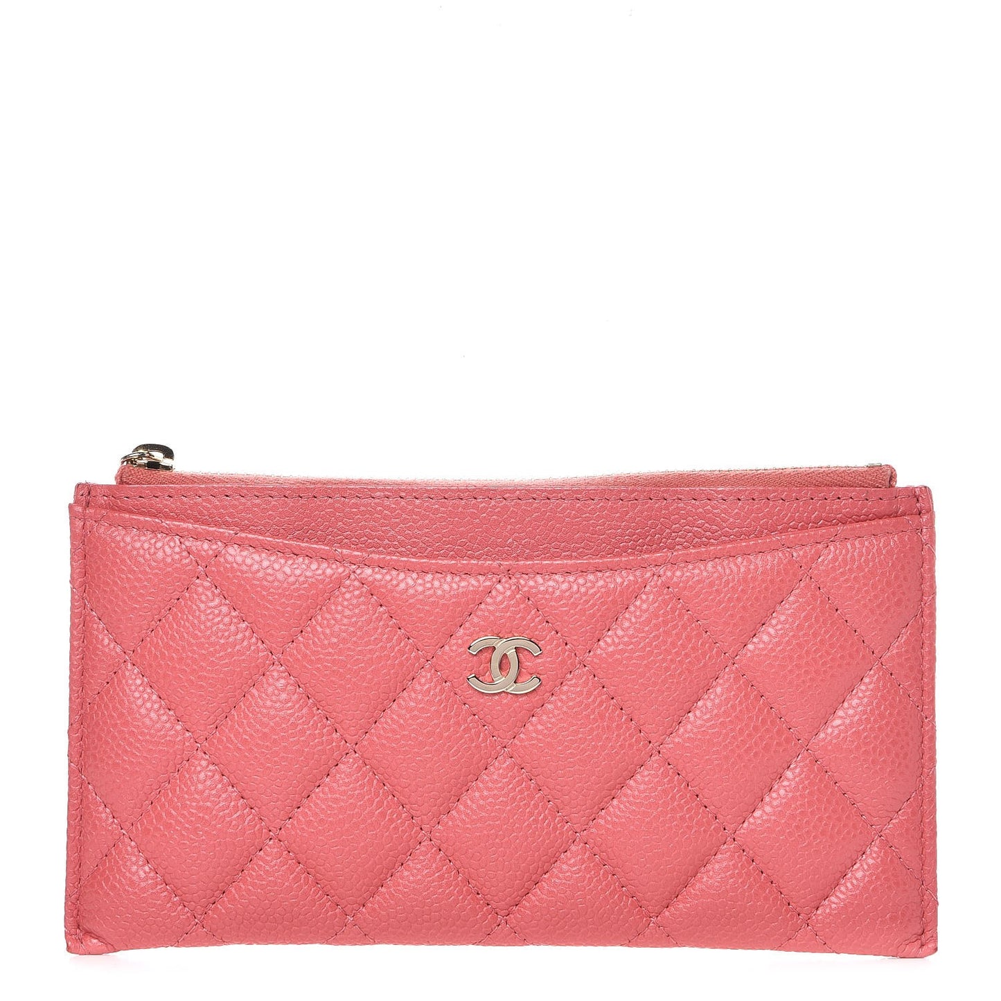 Iridescent Caviar Quilted Classic Zip Pouch Pink