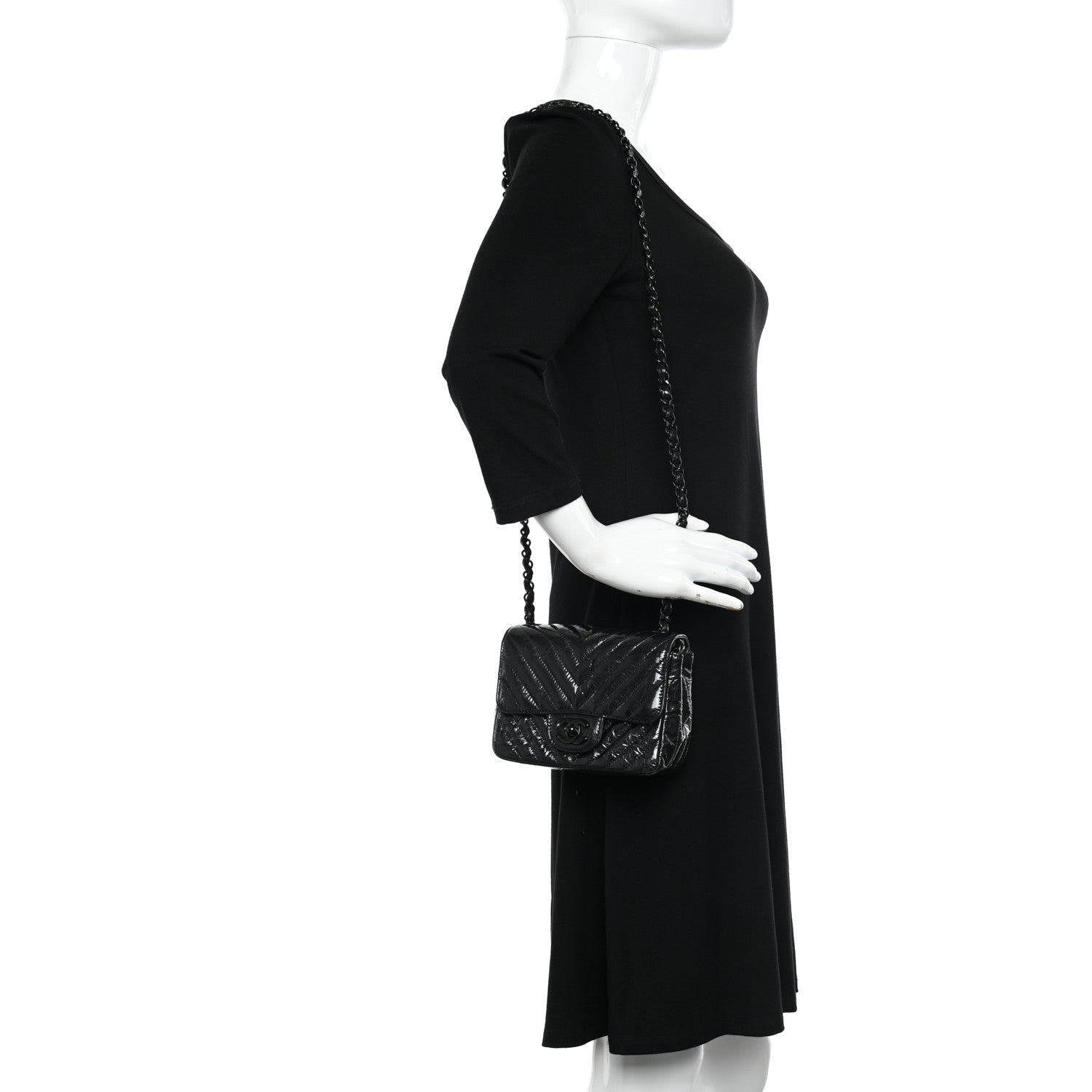 Chanel Metallic Crumpled Calfskin Chevron Quilted Mini Square Flap Black 2 of 11