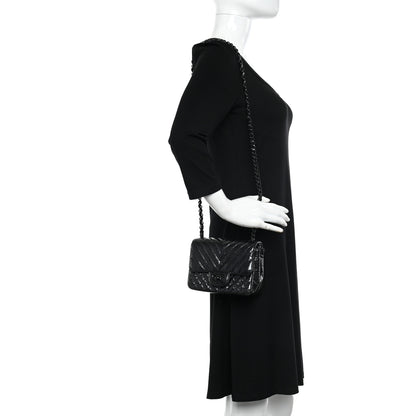 Chanel Metallic Crumpled Calfskin Chevron Quilted Mini Square Flap Black 2 of 11