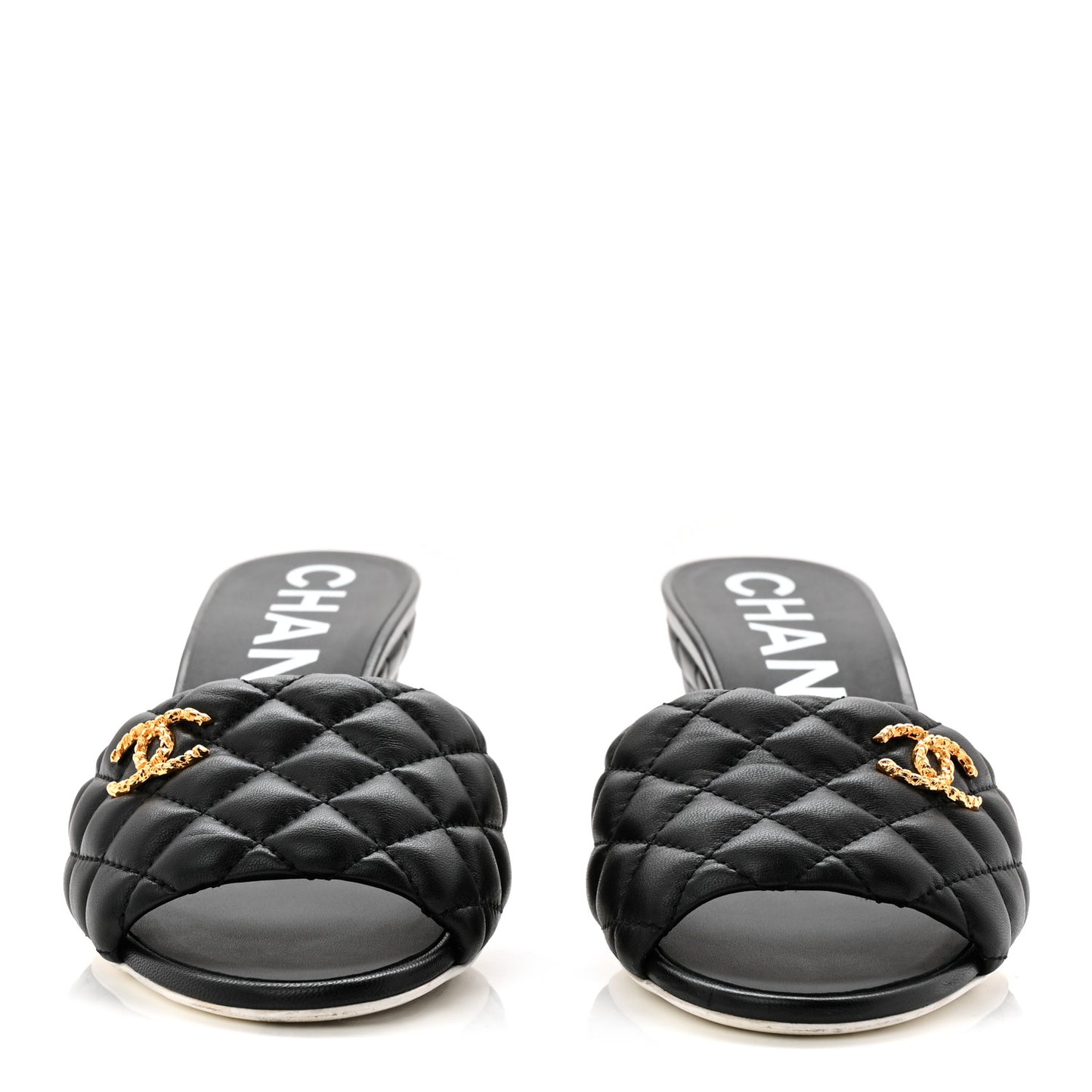 Lambskin Quilted Textured CC Mules 37.5 Black