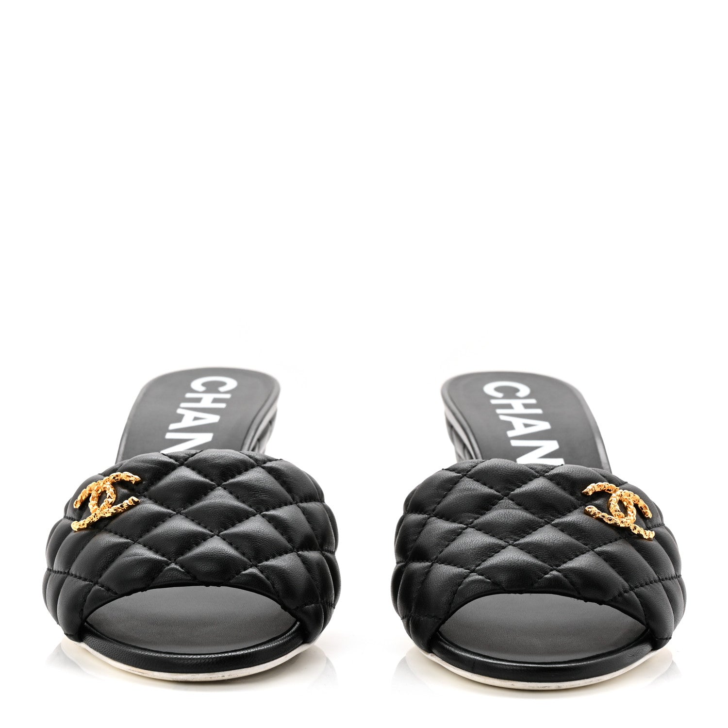 Chanel Lambskin Quilted Textured CC Mules 37.5 Black 3 of 10