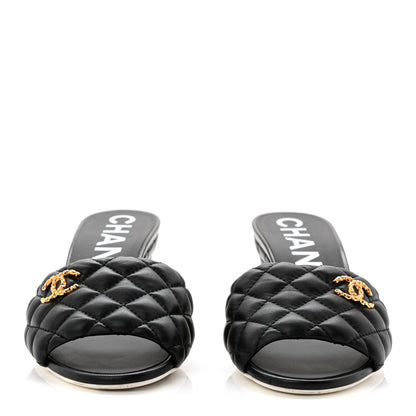 Chanel Lambskin Quilted Textured CC Mules 37.5 Black 3 of 10