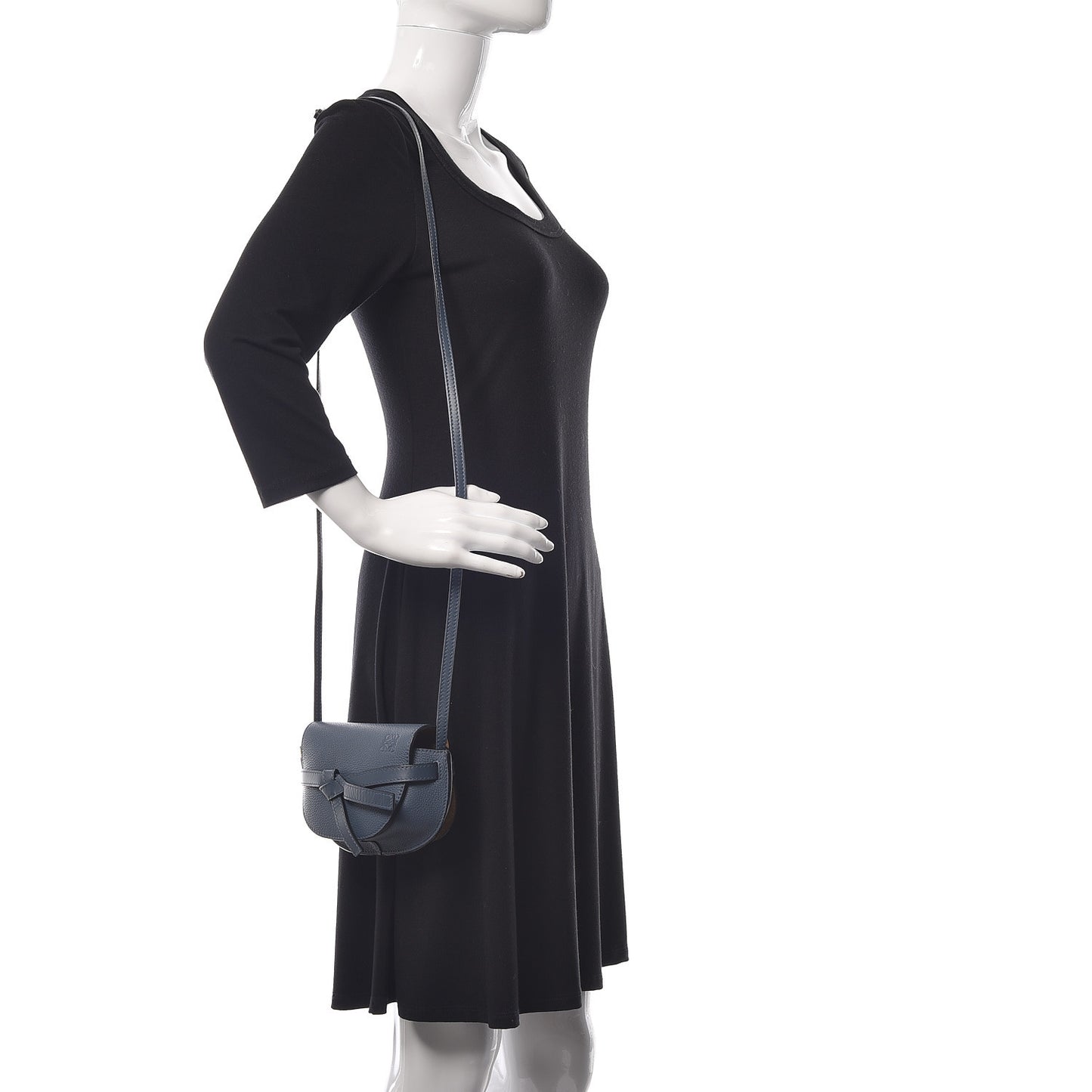 Grained Calfskin Mini Gate Crossbody Bag Steel Blue